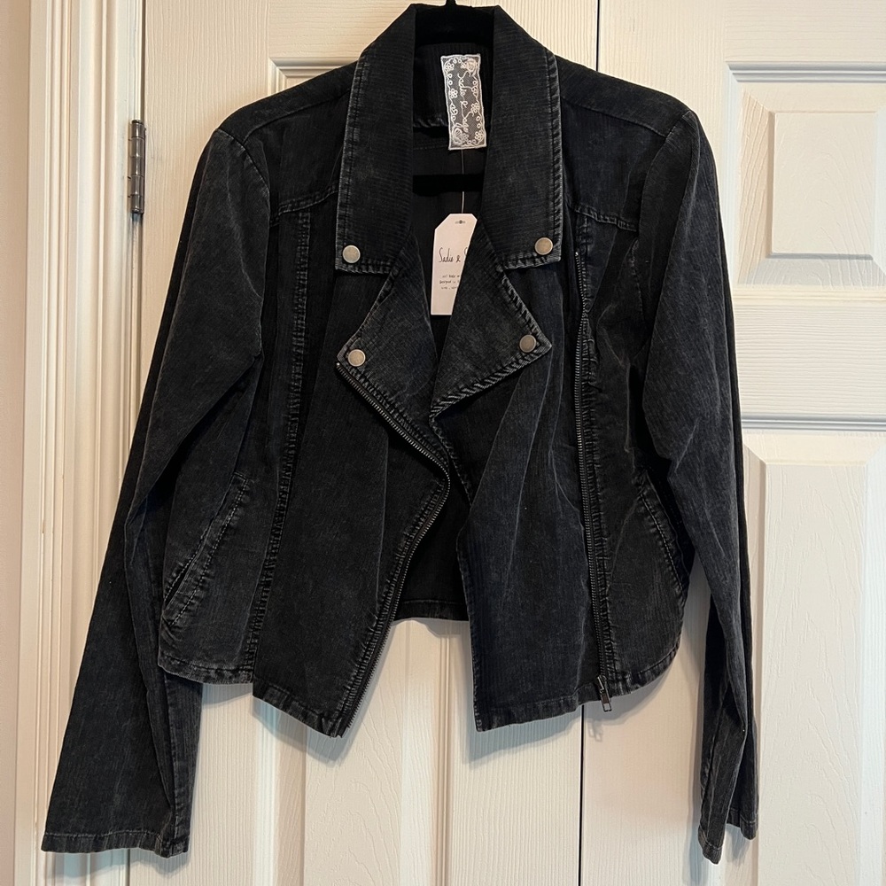 Women’s Black Corduroy Moto Jacket